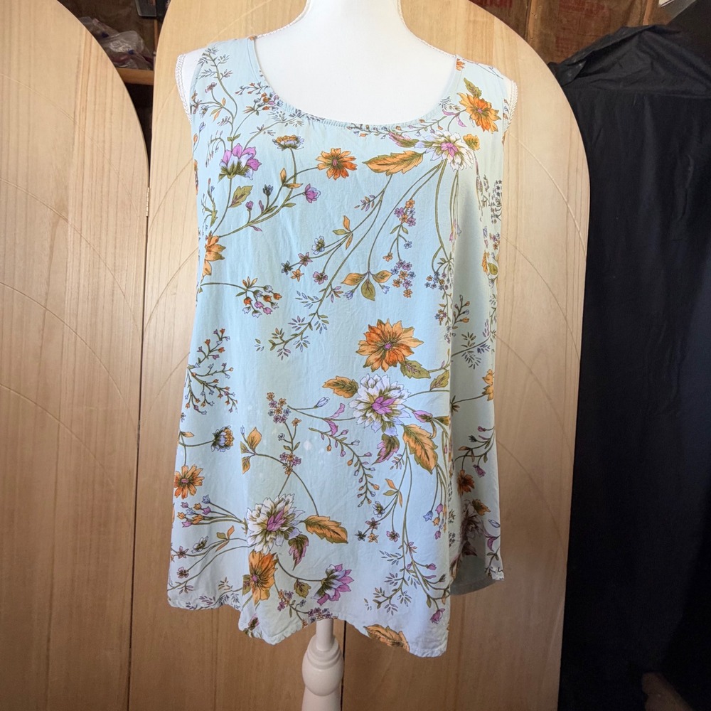 Dolan Left Coast Collection Tank L Blue Floral Cottagecore Shabby Chic